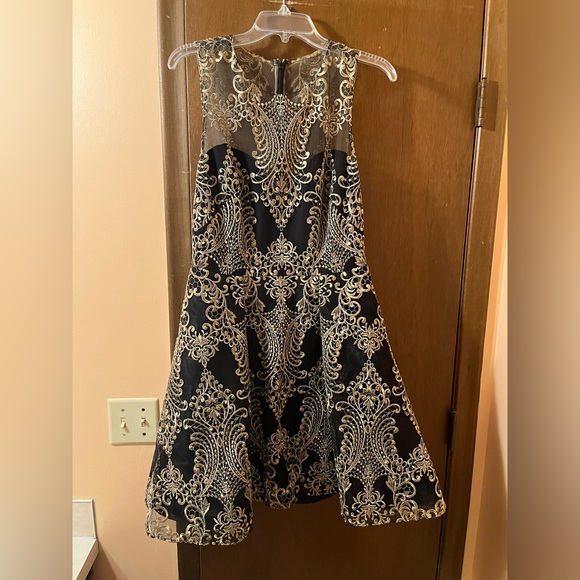 Marchesa Notte Black & Gold Filagree Crinoline Mini Dress - Picture 1 of 9
